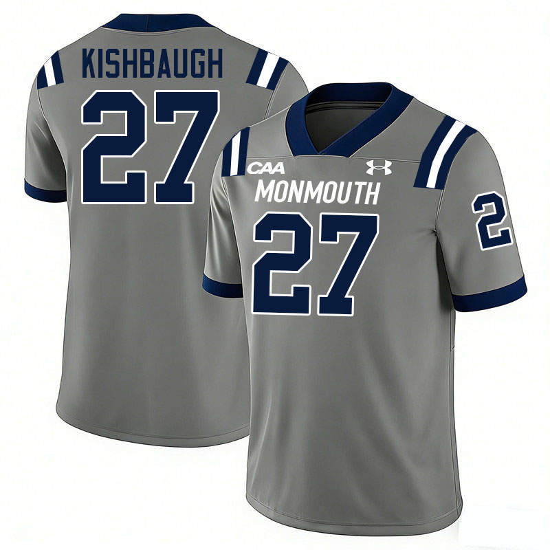 Monmouth Hawks #27 Spencer Kishbaugh College Football Jerseys,Uniforms-Grey
